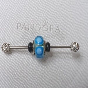 Pandora Vintage Silver Blue Stepping Stones Murano Glass Charm (2 Listed Separat